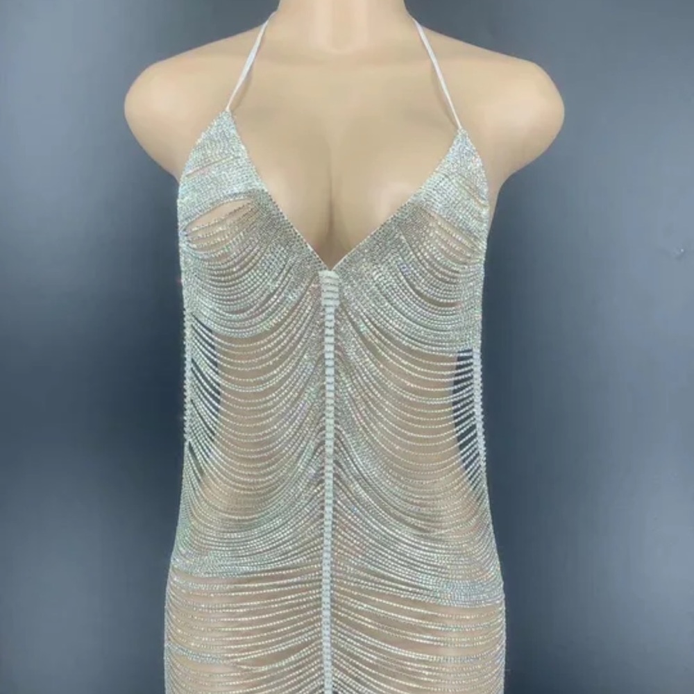 Dress made of rhinestone chains multilayer